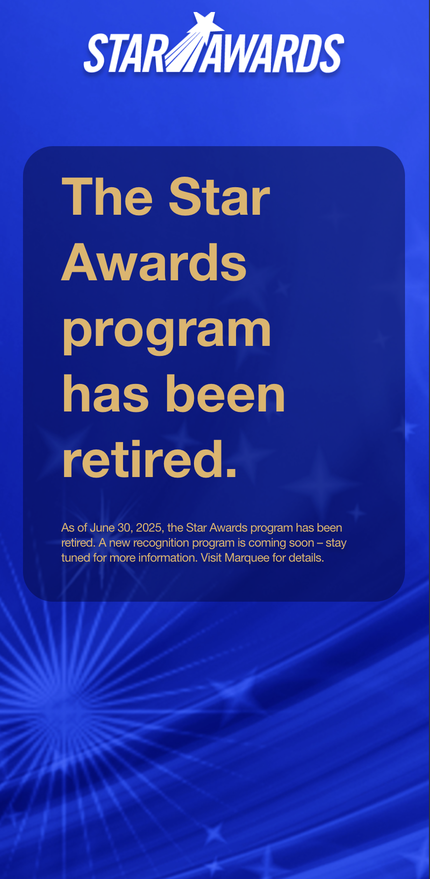 Star Awards - Program Retired